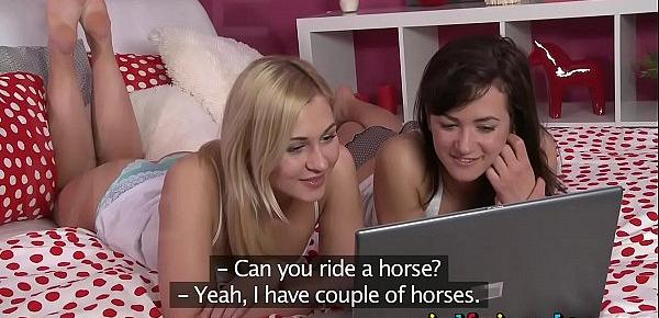  Girlfriends Horse riding hottie makes her lesbian friends pussy wet